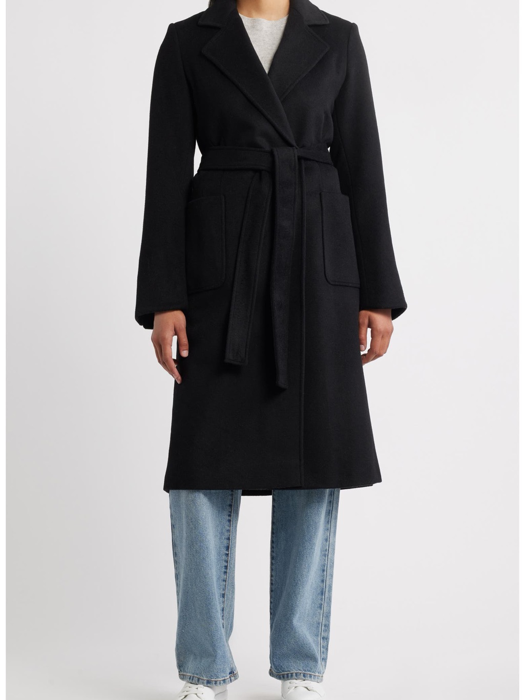 Sam Edelman Longline Wrap Coat Black Wool-Blend